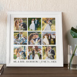 Photo Tile Peel & Stick Collage photo mariage<br><div class="desc">Moderne Minimaliste Simple 9 Photo Collage Mariage Photos avec Noms et Date Carreaux muraux - Noir & Blanc ou choisissez vos couleurs</div>