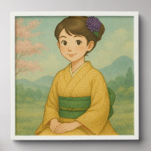 FILLE EN KIMONO | Sourire de printemps | Art japon