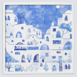 Photo Tile Peel & Stick Santorin<br><div class="desc">Aquarelle bleue et blanche d'Oia sur l'île grecque de Santorin en Méditerranée. Art original de Nic Squirrell.</div>