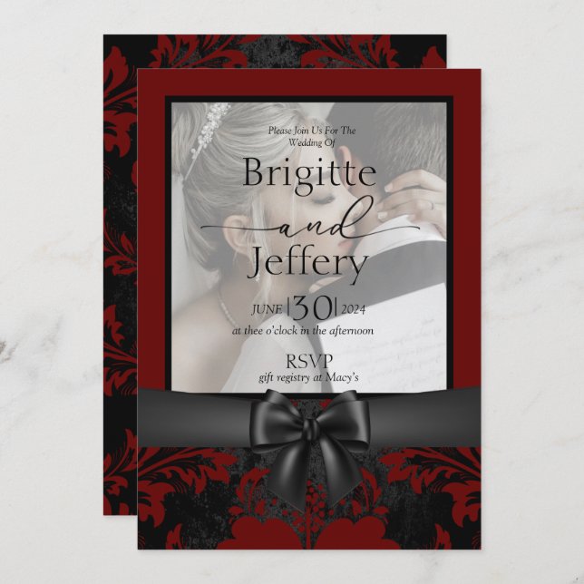 photo traditionnelle rouge et noir faire-part de m (Devant / Derrière)