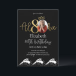 Photo Tropical 80th Black Gold Birthday Invitation<br><div class="desc">Conçu pour notre collection Tropical Birthday Invitations with Photo,  cette carte d'invitation personnalisable comprend une section photo modifiable,  des numéros d'or et des polices décoratives d'écriture manuscrite. Éléments correspondants disponibles.</div>