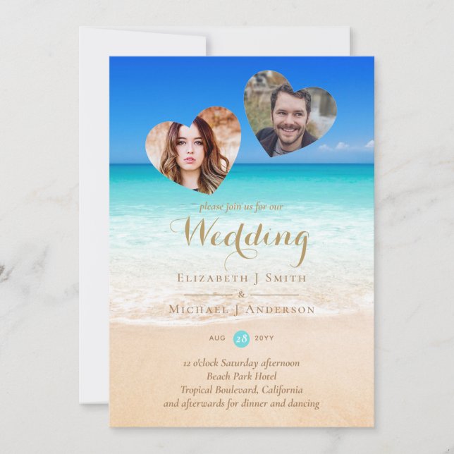 PHOTO Tropical Beach Hearts Sand Sea Mariage Inv (Devant)