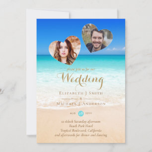 PHOTO Tropical Beach Hearts Sand Sea Mariage Inv