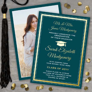 Photo Turquoise et Gold Foil Graduation Faire-part