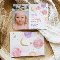 Photo Two the Moon Girl's Birthday Invitations
