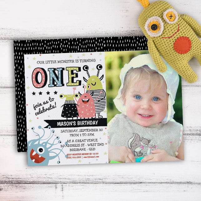 Photo Un An Monster Anniversaire Invitation (Your little one will be in for a monster of a celebration with this creative invitation.)