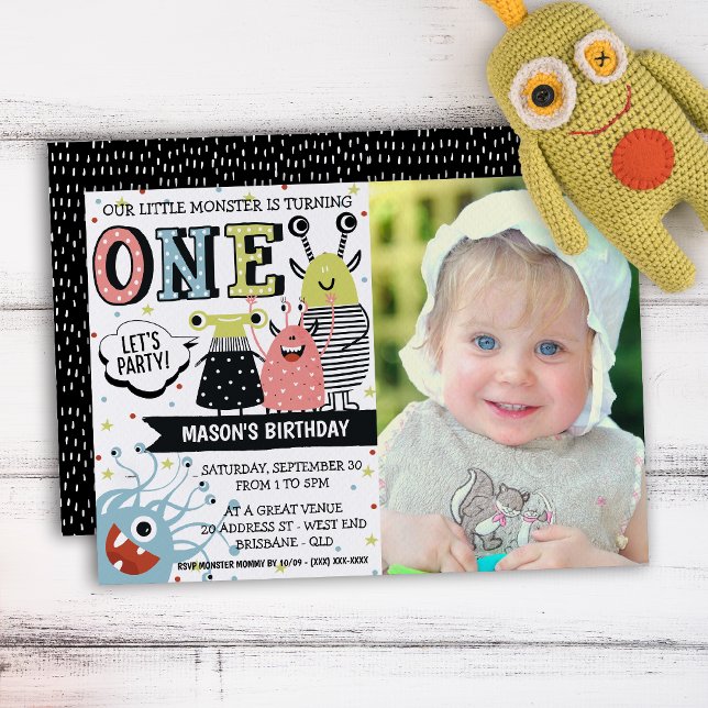 Photo Un An Monster Anniversaire Invitation (Your little one will be in for a monster of a celebration with this creative invitation.)