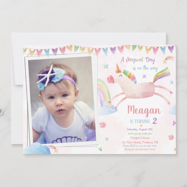 Photo Unicorn anniversaire invitation Anniversaire (Devant)