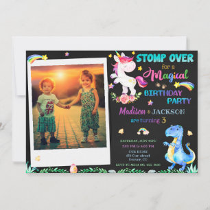 Photo Unicorn et Dinosaur invitation d'anniversair