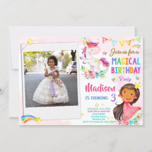 Photo Unicorn et invitation à l'anniversaire de la