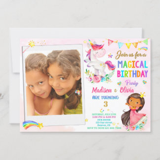 Photo Unicorn et invitation à l'anniversaire de la