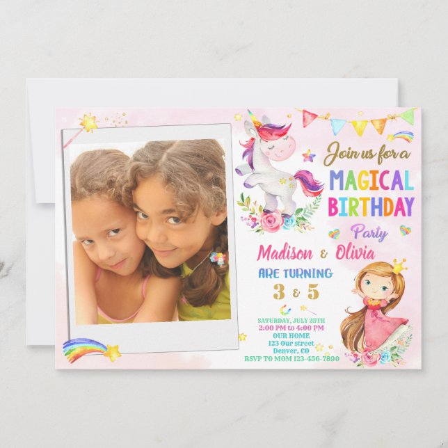 Photo Unicorn et invitation à l'anniversaire de la (Devant)