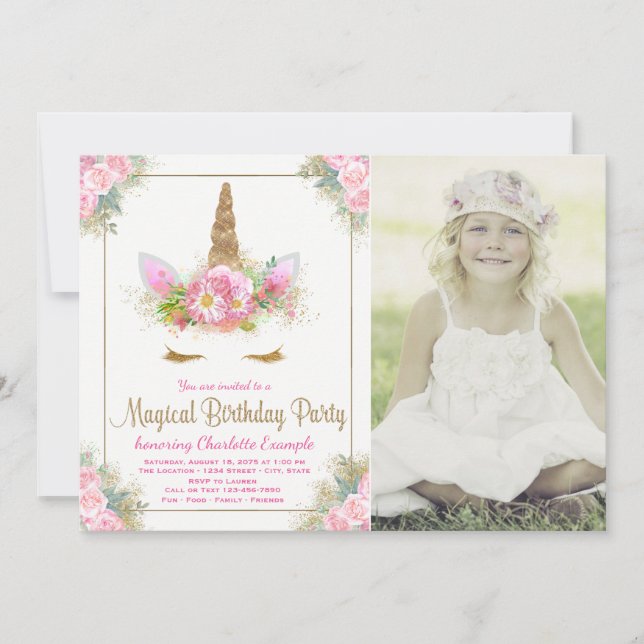 Photo Unicorn Invitations de fête d'anniversaire (Devant)