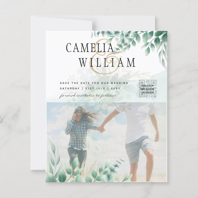 PHOTO VERTE FAIRE-PART DE MARIAGE Eucalyptus (Devant)