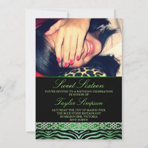 Photo verte Zebra Print Sweet16 invitation d'anniv