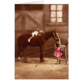 Photo victorienne : Enfants adorables avec cheval