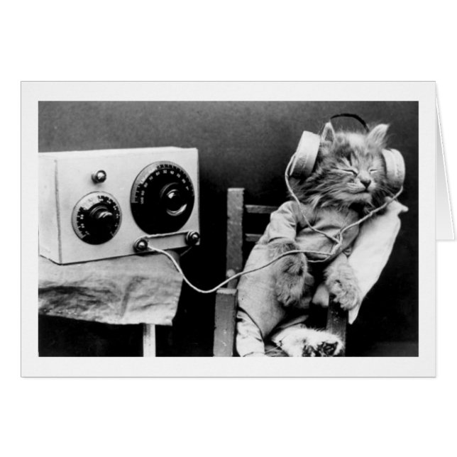 Photo vintage - chat écoutant la radio, (Devant horizontal)