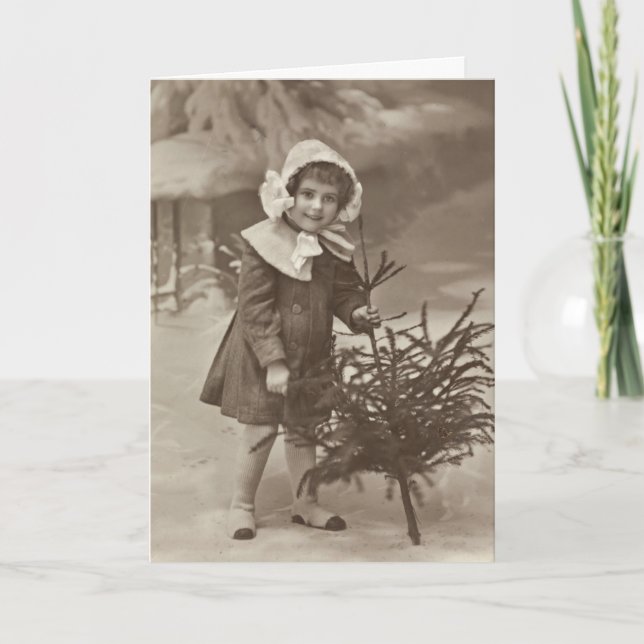 Photo vintage de fille avec une carte d'arbre (Devant)