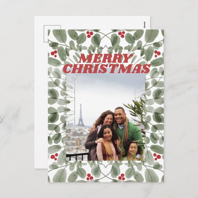 Photo vintage Joyeux Noël Green Carte postale (Devant / Derrière)