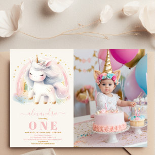 photo Watercolor Unicorn Anniversaire Invitation 1