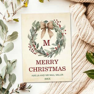Photo Watercolor Wreath Joyeuse carte de Noël
