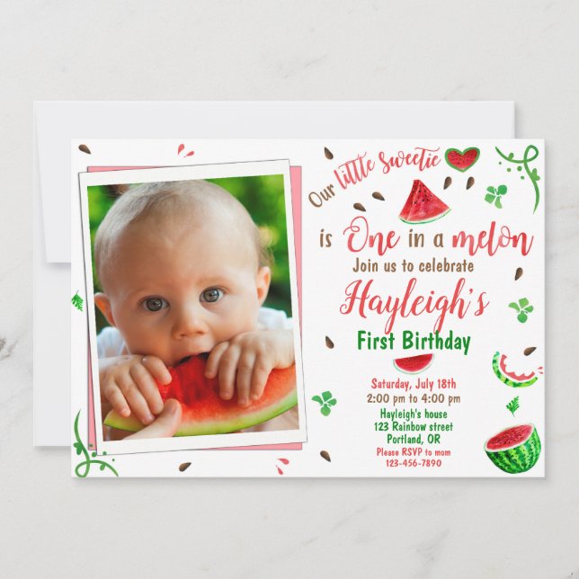 Photo Watermelon birthday invitation 1st birthday (Devant)