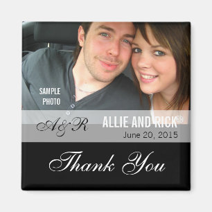Photo Wedding Favor Magnet Black