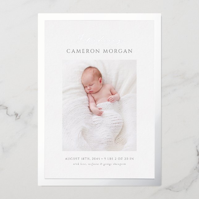 Photo Whimsical Silver Foil Faire-part de naissanc (Recto)