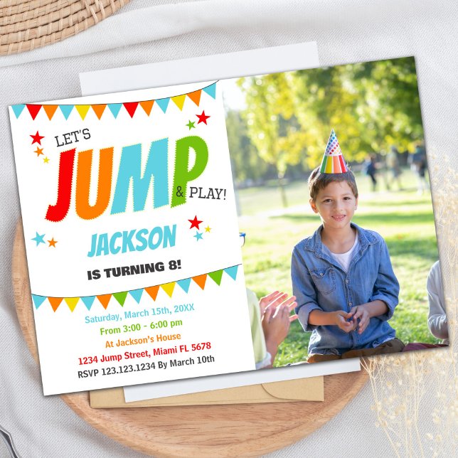 Photo White Jump Invitations Anniversaire (Photo White Jump Birthday Invitations)