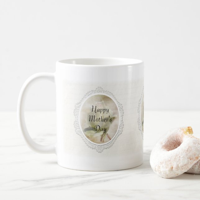 Photo White Rose Mère's Day Mug (Avec donut)