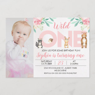 Photo Woodland Animals 1er Birthday Invitation