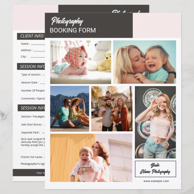 Photographe Contrat Formulaire modèle (Devant / Derrière)