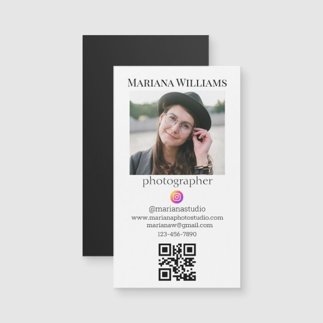 photographe photo qr code affaires moderne aimant (Devant / Derrière)