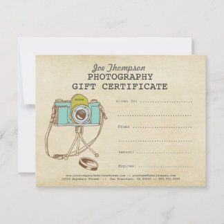 Photographe Photographe Modèle de certificat cadea