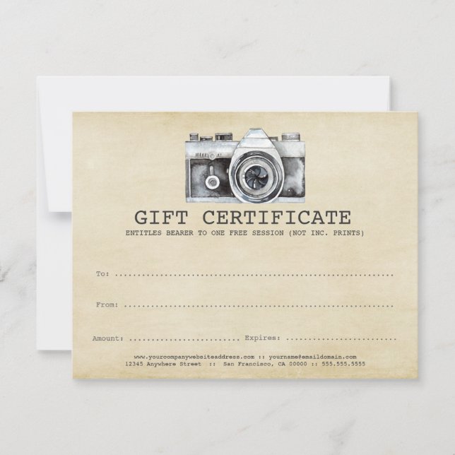 Photographe professionnel Camera Certificat cadeau (Devant)