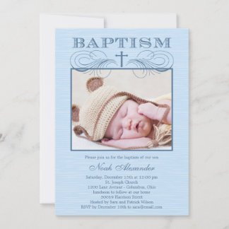 Photographie chic Baptême Invitation - Bleu