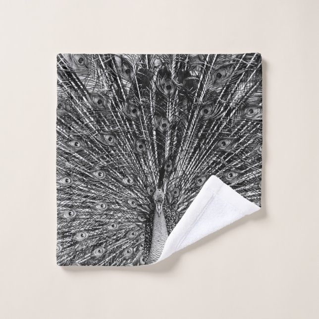 Photographie de paon noir et blanc (Gant de toilette)