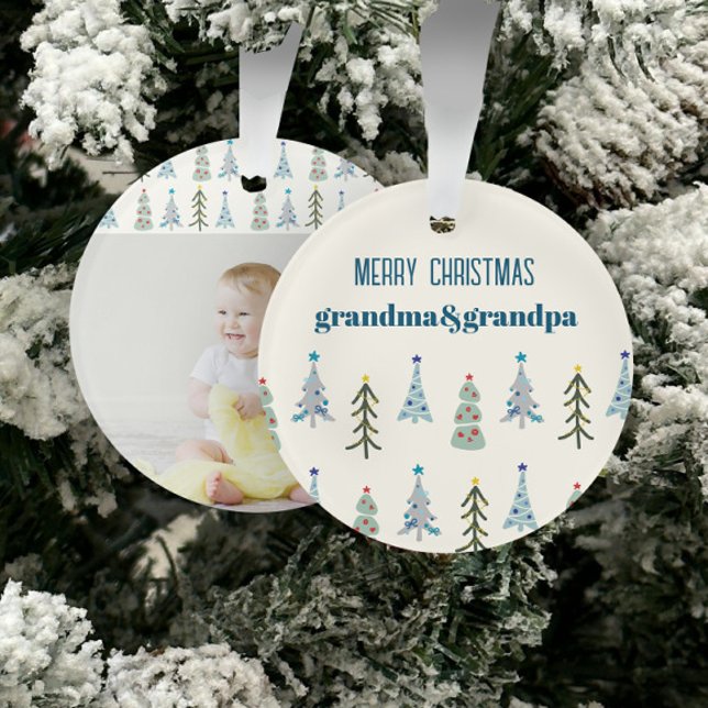 Photographie des arbres de Noël scandinaves (Custom Scandinavian Christmas tress photo ornament with your text and photo)