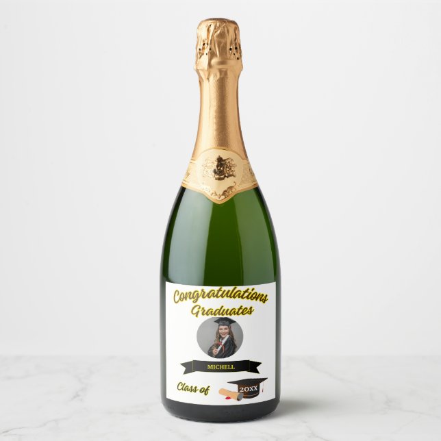 Photographie et nom du diplômé Étiquette de boisso (Devant)