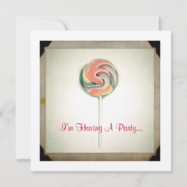 PHOTOGRAPHIE vintage INVITATION DU PARTI LOLLIPOP (Devant)