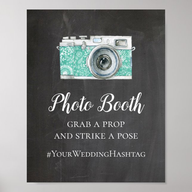 Photomaton tableau noir mariage. Moderne hashtag (Devant)