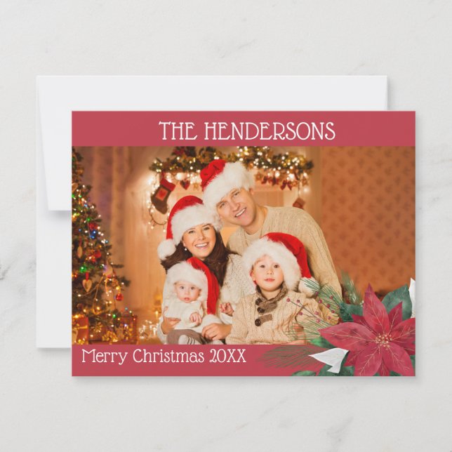 Photos de famille Noël Poinsettia Carte de vacance (Devant)