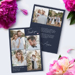 Photos de Mariage de Navy Pink Heart Merci Note<br><div class="desc">Carte de remerciements bleu marine mariage avec un collage de quatre photos propre et merci dans un script signature soigné sur un côté avec un coeur rose mignon. De l'autre côté,  deux autres photos et un message de remerciement imprimé et vos noms.</div>