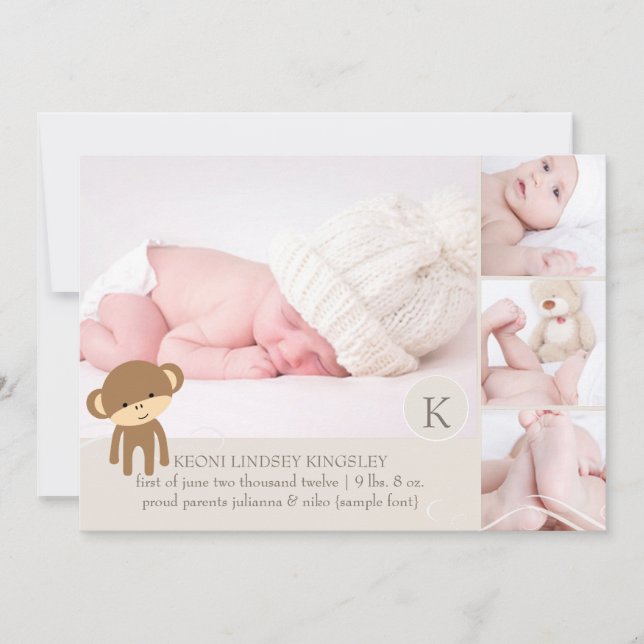 Photos de singe PixDezines faire-part de naissance (Devant)