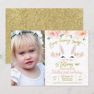Photos florale lapin 1er anniversaire Invitation