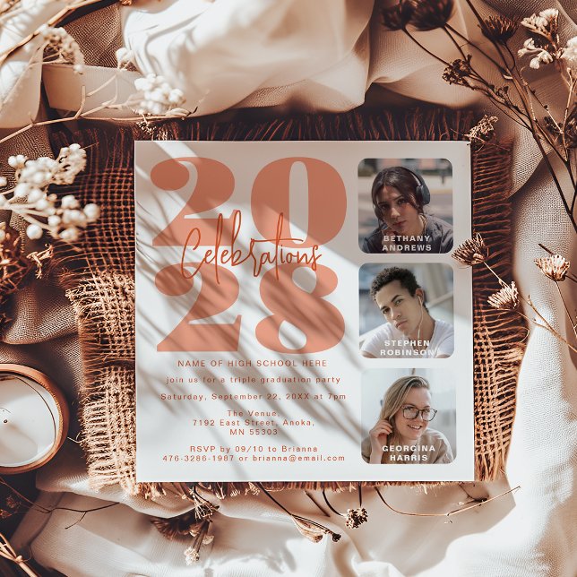 Photos Peach Triple Graduation Invitation (Créateur téléchargé)