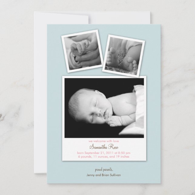 Photos simples Faire-part de naissance bébé (bleu) (Devant)