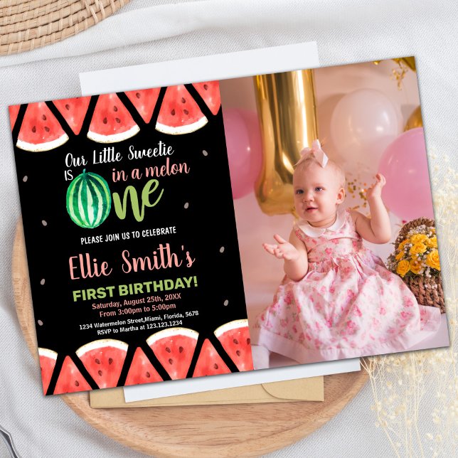 Photos Slices Green Watermelon Invitations d'anniv (Photo Slices Green Watermelon Birthday Invitations)