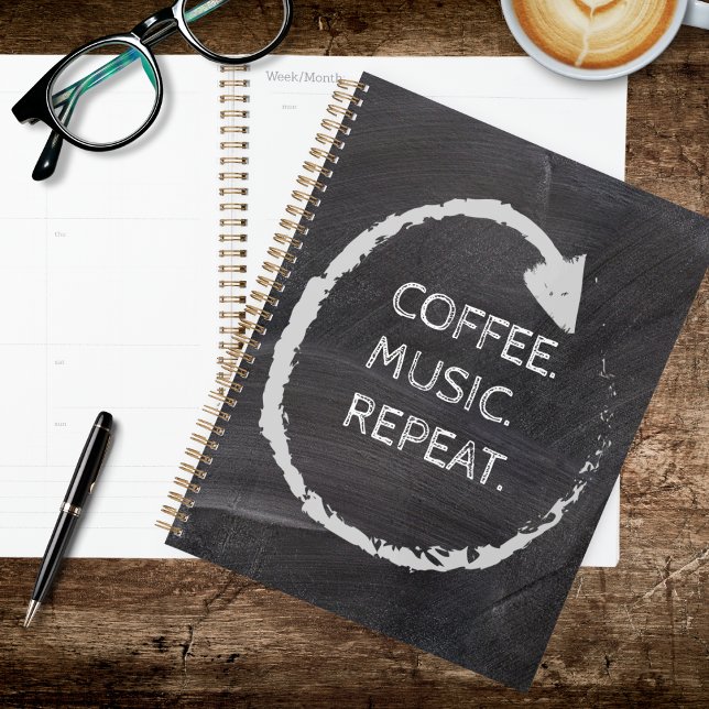 Phrase personnalisable Café. Musique. Répéter. (Créateur téléchargé)
