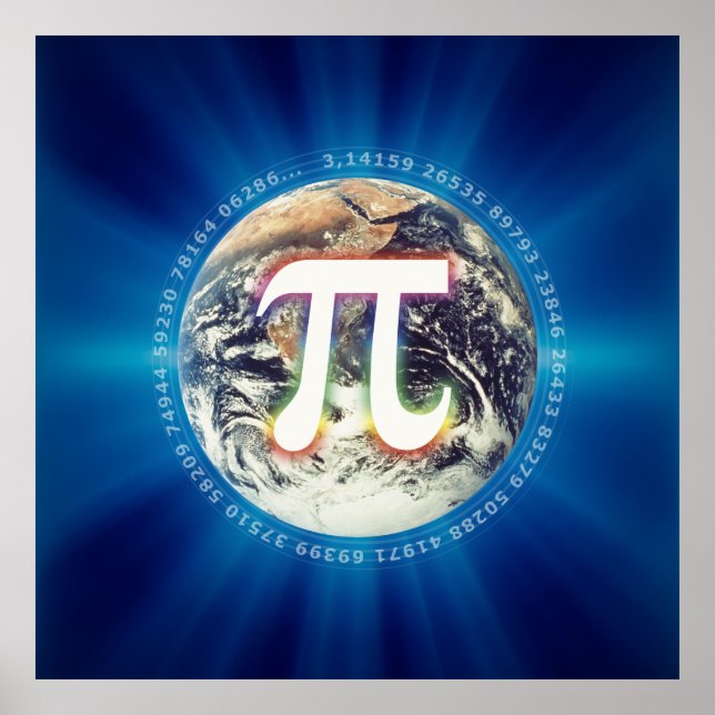Pi Number on Earth - Math Blue poster (Devant)